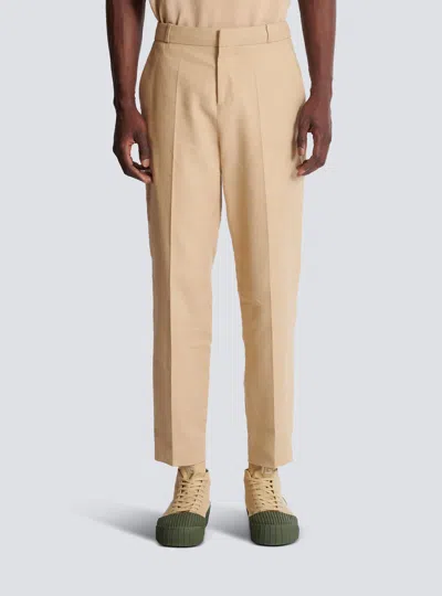 Balmain Straight-leg Tailored Canvas Trousers In Brown