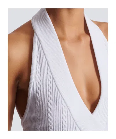 Balmain Cable Knit Halterneck Cropped Top In White