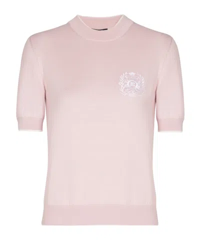 Balmain Embleme-embroidered Knit Top In Pink