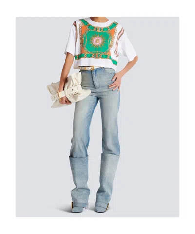 Balmain Chain Motif Crew Neck Cropped T-shirt