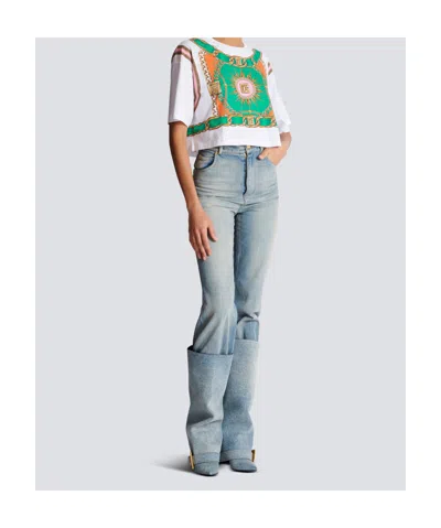 Balmain Chain Motif Crew Neck Cropped T-shirt