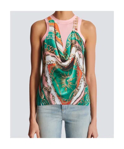 Balmain Sleeve Chain Print Top In Multi