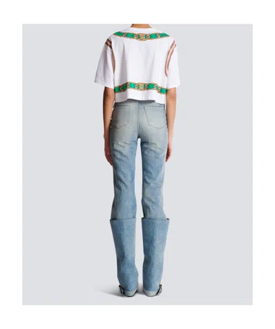 Balmain Chain Motif Crew Neck Cropped T-shirt
