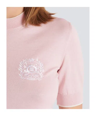 Balmain Embleme-embroidered Knit Top In Pink