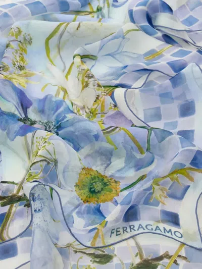 Ferragamo Flower Print Silk Scarf In Multi