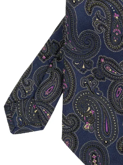 Etro Silk Tie With Paisley Print In Blue