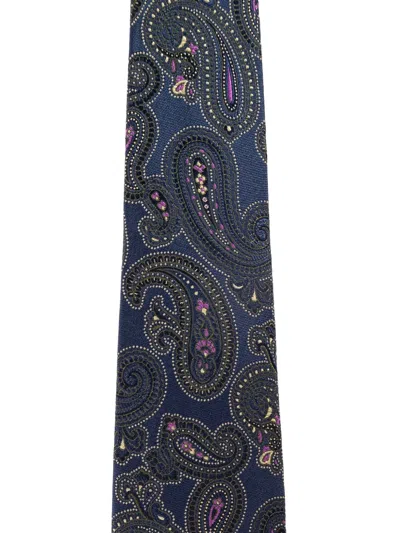 Etro Silk Tie With Paisley Print In Blue