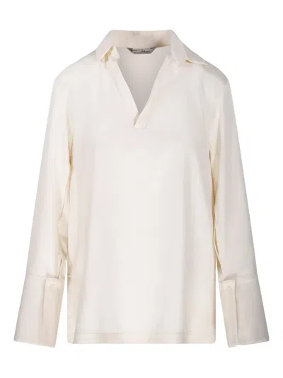 Max Mara Stretch Silk Cady Blouse In Neutral