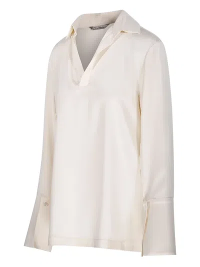 Max Mara Stretch Silk Cady Blouse In Neutral