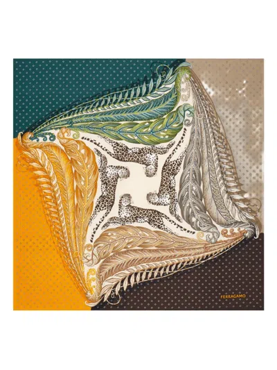 Ferragamo Patterned Print Silk Foulard Square Shape In Green
