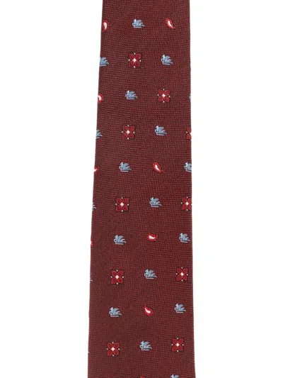 Etro Patterned Silk Tie In Brown