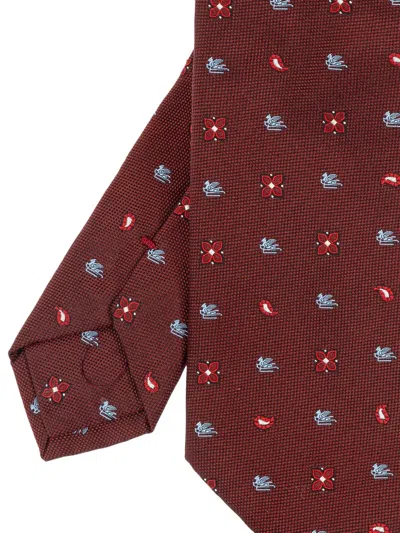 Etro Patterned Silk Tie In Brown
