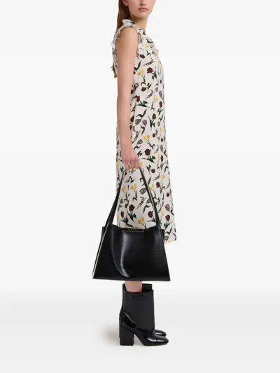 Marni Rectangular Two-tone Shoulder Bag With Long Handles In Black