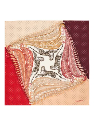 Ferragamo Madras 2 Rosso Bordeaux Print Silk Foulard Scarf In Multi
