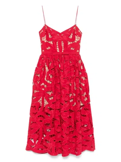 Self-portrait Embroidered Midi Dress With Bow