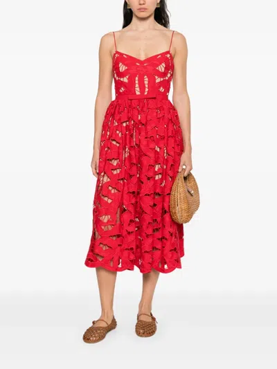 Self-portrait Embroidered Midi Dress With Bow