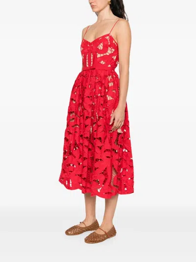 Self-portrait Embroidered Midi Dress With Bow
