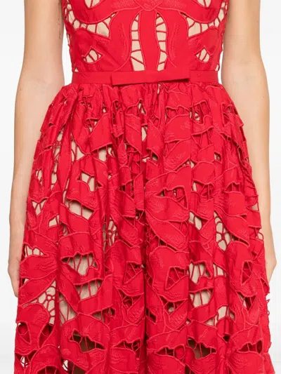 Self-portrait Embroidered Midi Dress With Bow