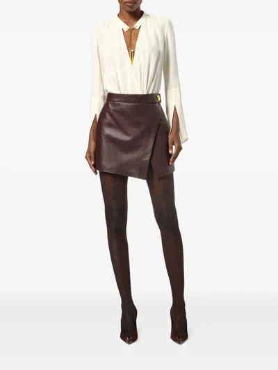 Elisabetta Franchi Leather Wrap Miniskirt Gold-tone Hardware In Brown
