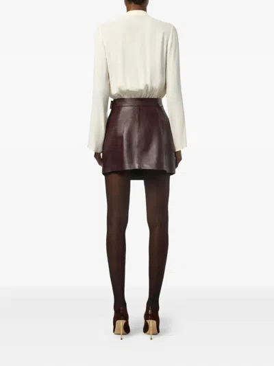 Elisabetta Franchi Leather Wrap Miniskirt Gold-tone Hardware In Brown