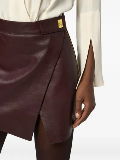 Elisabetta Franchi Leather Wrap Miniskirt Gold-tone Hardware In Brown