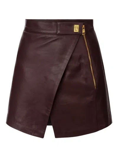Elisabetta Franchi Leather Wrap Miniskirt Gold-tone Hardware In Brown