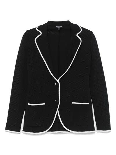 Giorgio Armani Silk Pointelle Knit Single-breasted Jacket In Black