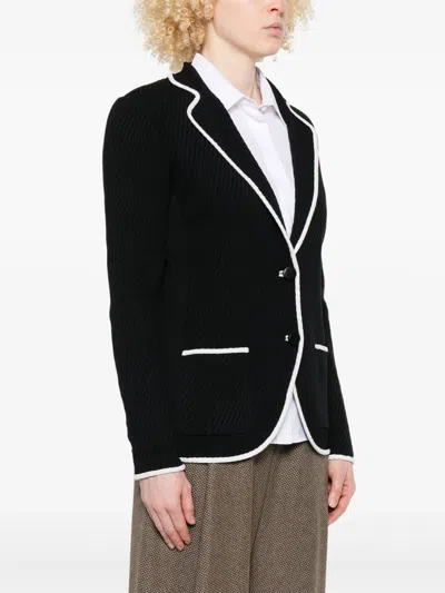 Giorgio Armani Silk Pointelle Knit Single-breasted Jacket In Black