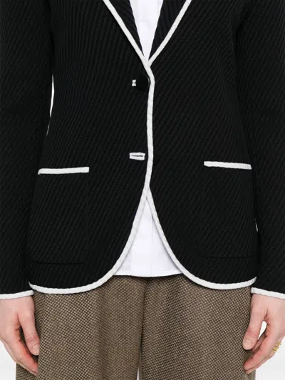 Giorgio Armani Silk Pointelle Knit Single-breasted Jacket In Black