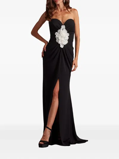 Tadashi Shoji Bos25324l Long Formal Slit Ruffle Evening Prom Dress In Black