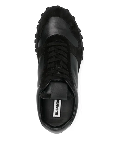 Jil Sander Low Laced Sneakers With Vulcanized Rubber Sole In Black