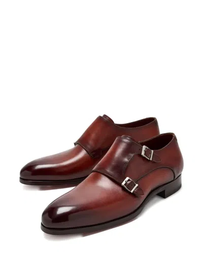 Magnanni Double-buckled Leather Monk Shoes