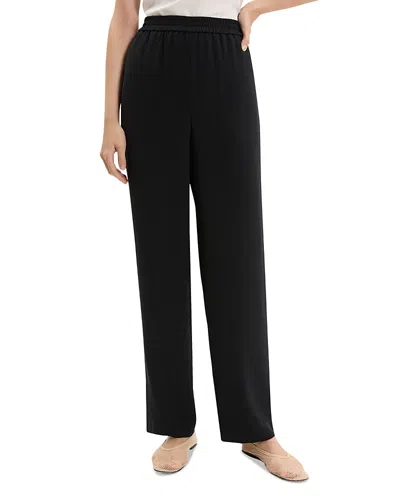 Theory Black Pants With Elastic Drawstring Waist And Pences On The Front