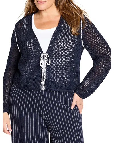 Nic+zoe Plus Mesh Tie Cardigan In Blue