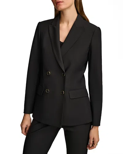 Donna Karan Pickstitch Double Breasted Blazer In Black