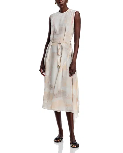 Fabiana Filippi Drawstring Abstract-print Silk Cady Midi Dress In White