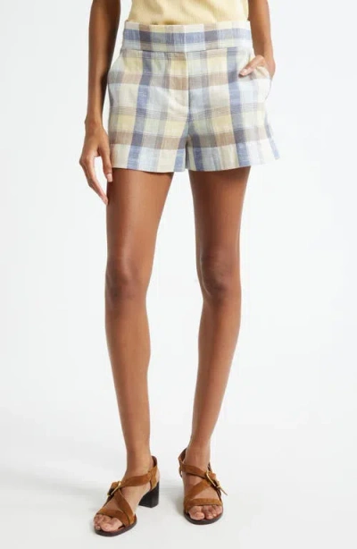 Veronica Beard Allen Checked Pleated Mini Shorts In Multi