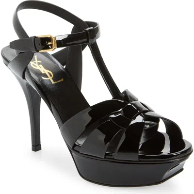 Saint Laurent Tribute 105 Patent Leather Platform Sandals In Black