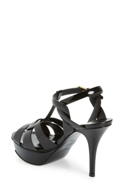 Saint Laurent Tribute 105 Patent Leather Platform Sandals In Black
