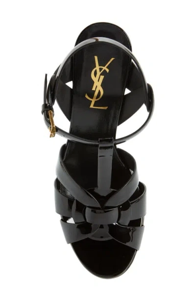 Saint Laurent Tribute 105 Patent Leather Platform Sandals In Black
