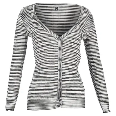 Missoni M  Knitted Buttoned Cardigan In Black And White Cotton In Multi