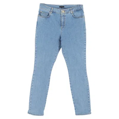 Escada Flower Patch Skinny Jeans In Blue Cotton Denim In Blue