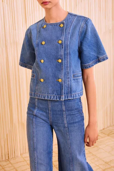 Ulla Johnson The Serge Short Sleeve Jacket In Danube In Blue