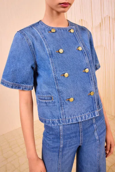 Ulla Johnson The Serge Short Sleeve Jacket In Danube In Blue