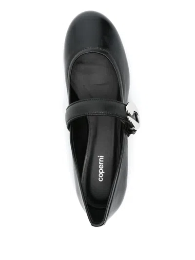 Coperni Calf Leather Ballerinas In Black With Logo-buckle Fastening