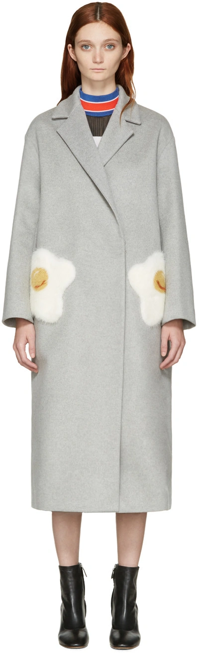 Anya Hindmarch Eggs Virgin Wool Coat With Mink Fur In Light Grey