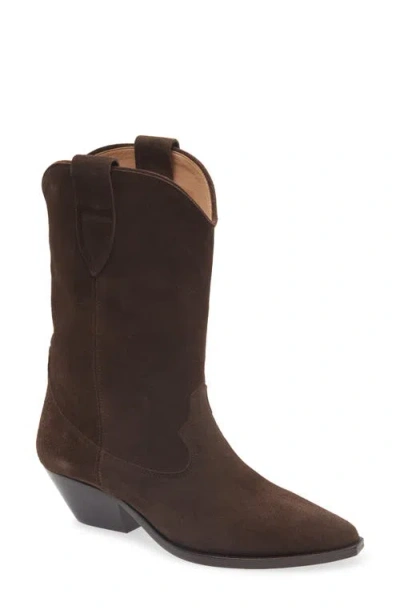 Isabel Marant Western Style Suede Ankle Boots With Stacked Heel In Brown