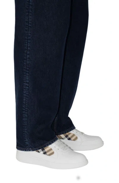 Burberry Low-top Leather Sneakers With Check Inserts In White