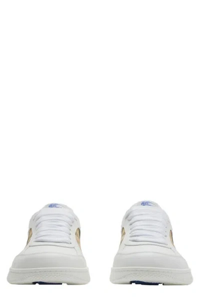 Burberry Low-top Leather Sneakers With Check Inserts In White