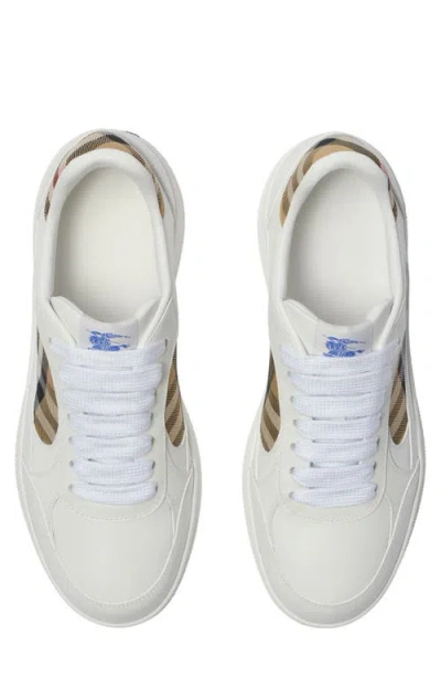 Burberry Low-top Leather Sneakers With Check Inserts In White